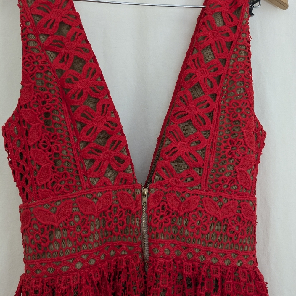 Nasty Gal NWT Isobel Red Crochet Lace Maxi Dress Sz Small Isobel Sheer Boho - Picture 8 of 15